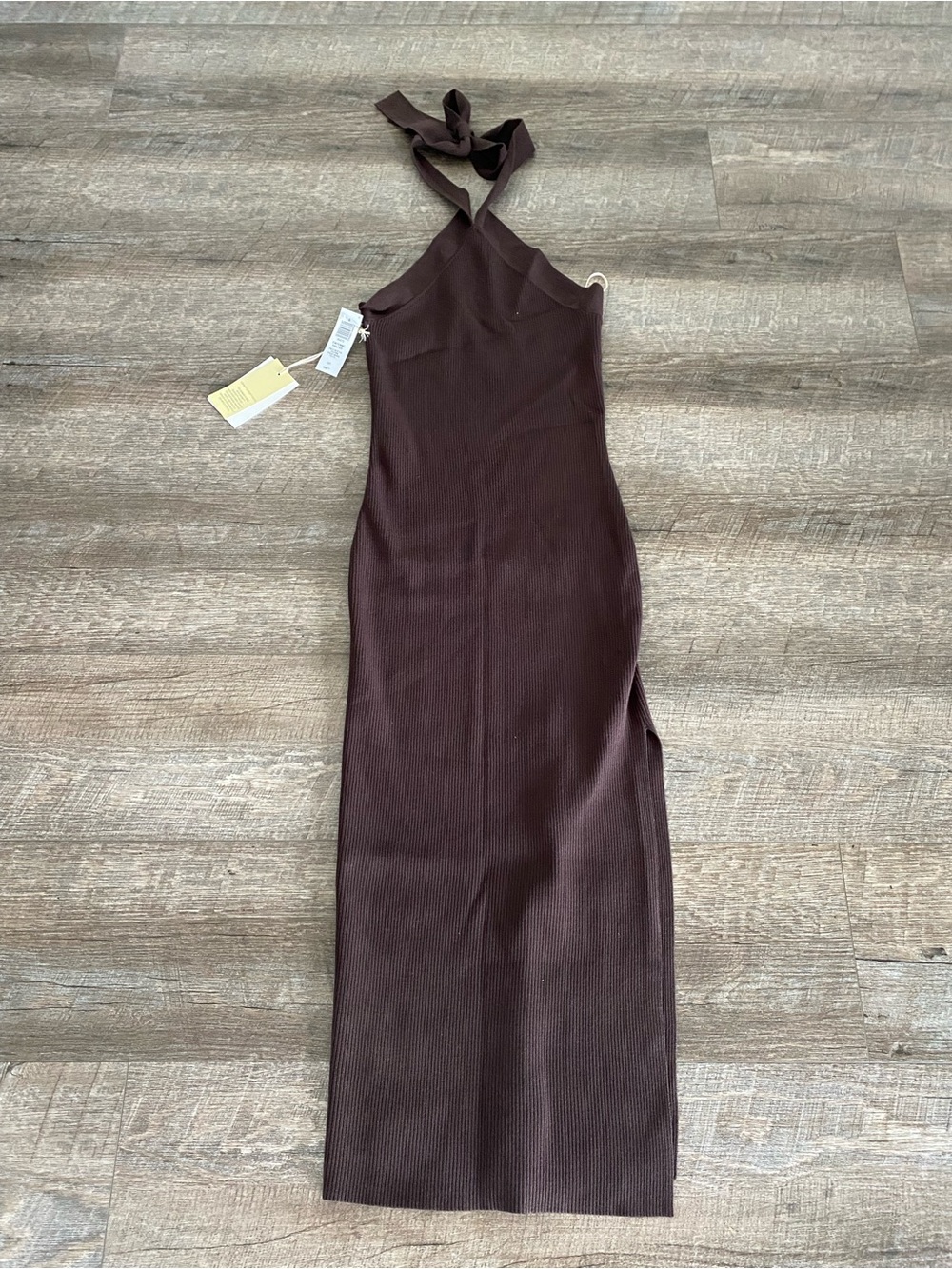 Aritzia Halter Ribbed Midi Dress in Dark Brown